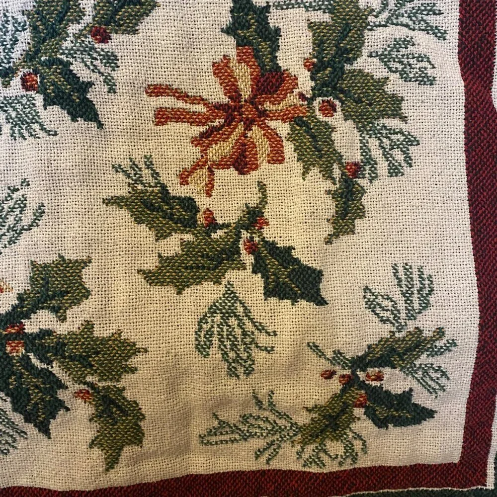 Vintage Beacon Christmas Tapestry Throw Blanket‎ Reversible Bells Ornaments USA
